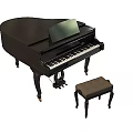 Technology Exhibition Hall Display With Black Piano And Wooden Stool