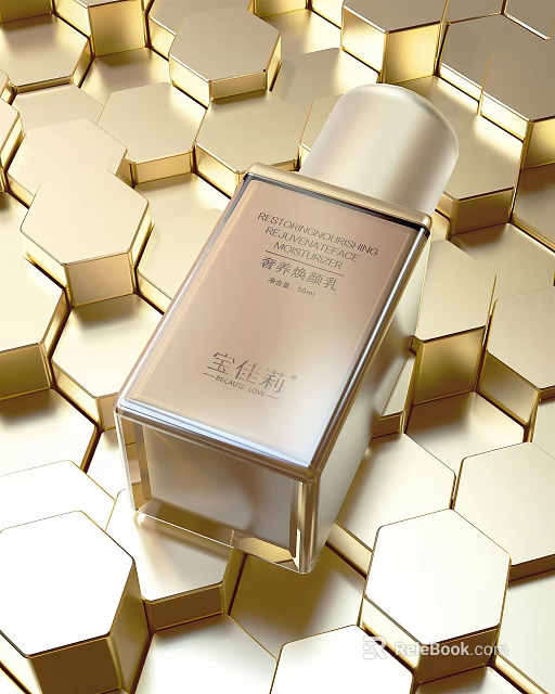 Luxury Perfume Cosmetics With Golden Hexagonal Background And Elegant Packaging Design 3d model 