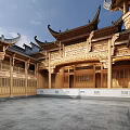 Traditional Chinese Architecture Building With Symmetrical Design Wooden Doors And Carvings