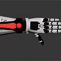 White Robotic Arm With Red Accent Black Joints And Mechanical Fingers