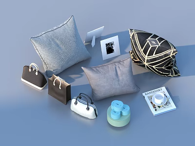Elegant Living Supplies Collection with Pillows Handbags Frames and Decorative Candles 3d model