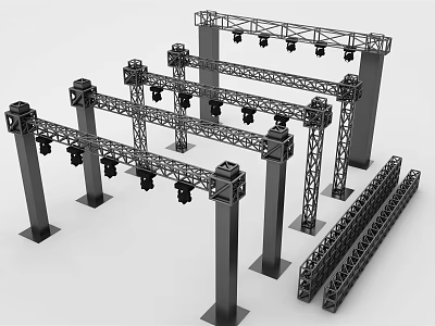 3D Model Display Of Musical Instruments And Art Supplies On Stage Lighting Truss 3d model