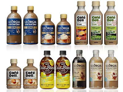 Diverse Bottled Coffee Drinks With Various Flavors And Multiple Brand Varieties 3d model