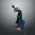 Bent Wizard Rat Character In Blue Robe With Tall Hat And Walking Cane