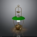 Vintage Kerosene Lamp With Brass Base Green Shade Glass Container And Metal Frame