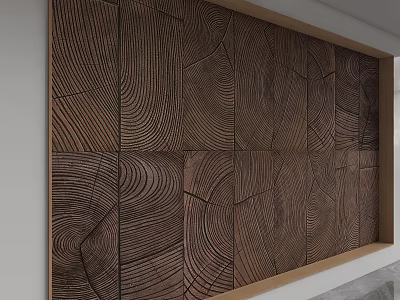 Wooden Accent Wall With Intricate Wood Grain Panel Design And Natural Texture 3d model