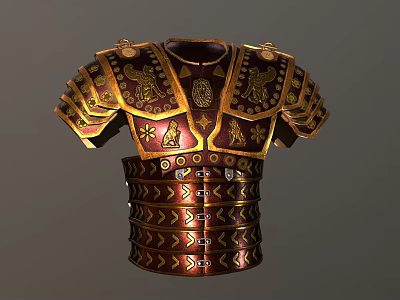 Ornate Medieval Armor With Red And Gold Decorative Patterns And Metal Accents 3d model