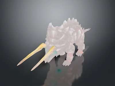 Transparent Monster Model With Yellow Long Horns On Dark Background And Reflection 3d model