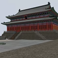 Ancient Chinese Architecture With Green Tiled Roof Overhanging Eaves And Stone Steps