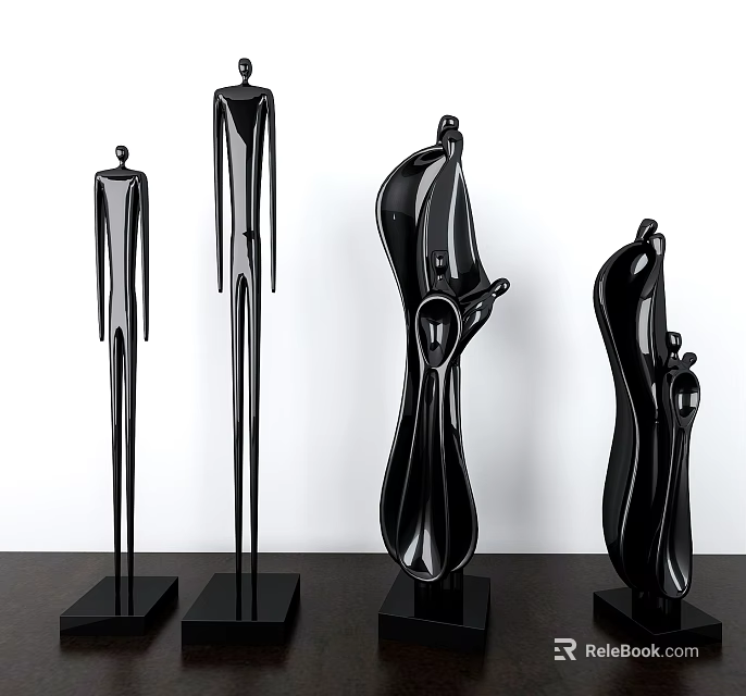 Black Abstract Human Shaped Decorative Figurine Set For Modern Minimalist Home Decor With Stable Base 3d model 