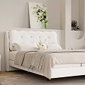 Cozy Kids Bed With White Headboard Rabbit Toy Floral Painting And Pendant Lights