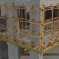 Construction Scaffolding Support Structure With Green Safety Netting And Warning Stripes 3d model