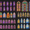 Bay Window Designs With Stained Glass Patterns And Arched Frames 3d model