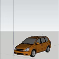 Orange SUV Off Road Driving In Desert At Sunset With Mountain Background