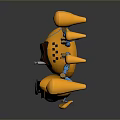 Yellow Robotic Game And Movie Character With Multiple Orange Mechanical Arms Central Screen And Base