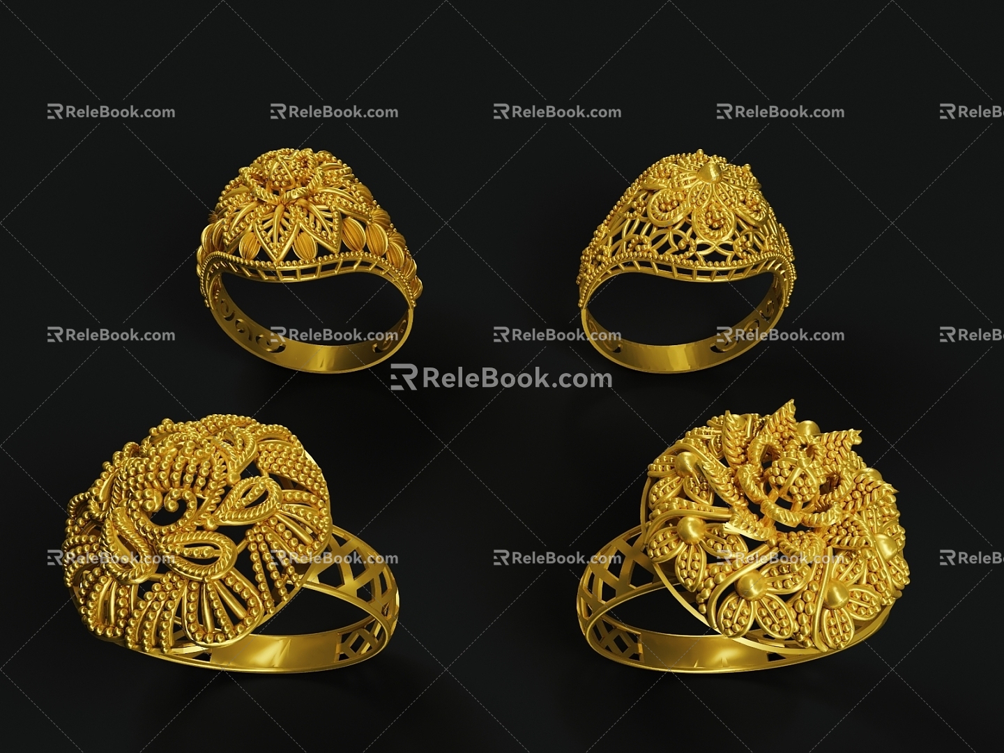 Jewelry Ring Gold Ring Curly 3d model