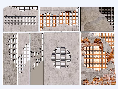 Building Facade With Concrete Material Hollow Out Grid Circular Patterns And Red Brick Elements 3d model