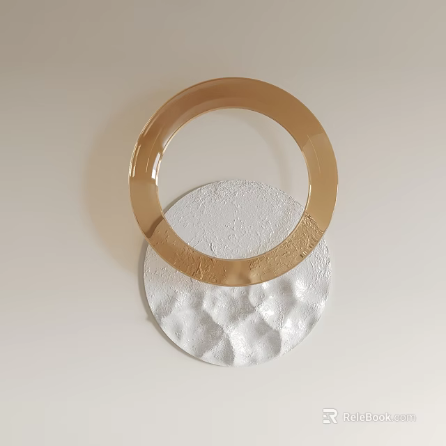Modern Home Gold Circular Ring Wall Decor With White Textured Round Base 3d model 