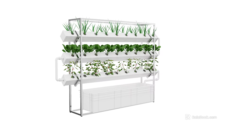 Green Leafy Crops Growing In Multi Layer Vertical Hydroponic Gardening System 3d model 