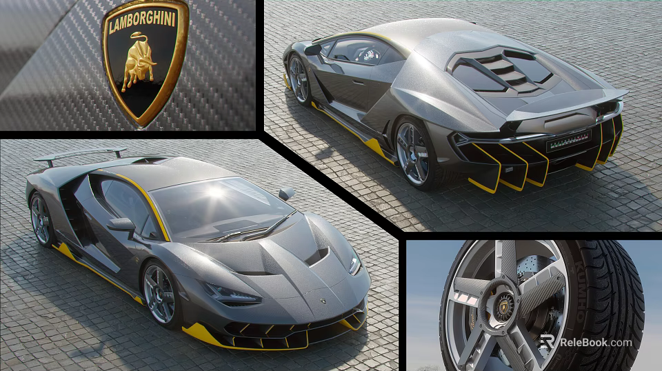 Lamborghini Grey Sports Car With Yellow Accents Aerodynamic Design And Stylish Wheels 3d model 