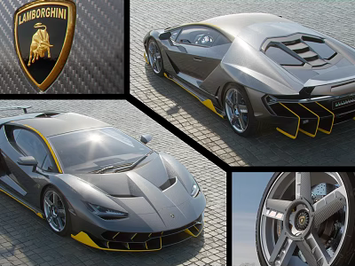 Lamborghini Grey Sports Car With Yellow Accents Aerodynamic Design And Stylish Wheels 3d model
