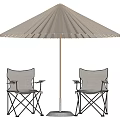 Outdoor Foldable Light Gray Chair Set With Wooden Frame And Sunshade Umbrella