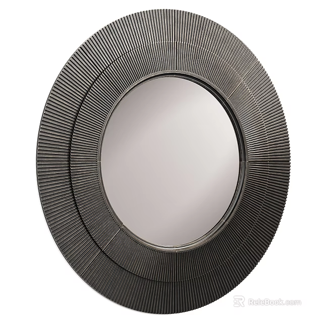 Modern Circular Wall Decor Mirror With Black Striped Frame Design 3d model