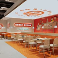Shanxi Cuisine Restaurant With Bright Interior Cartoon Murals Orange Walls And Comfortable Seating