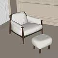 Stylish Leisure Chair With Wooden Frame White Cushion And Ottoman In Light Colored Interior