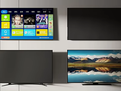 Modern Smart Television Screens With Colorful App Interface And Nature Scene 3d model