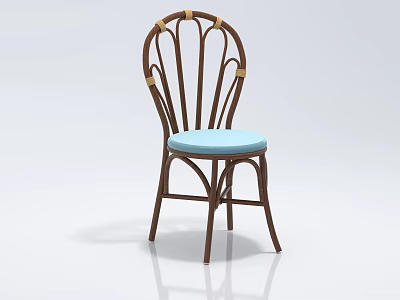 Stylish Leisure Chair With Brown Curved Frame And Light Blue Padded Seat 3d model