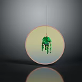 Green Hanging Plant Suspended In Circular Transparent Container With Gradient Gray Black Background And Reflection