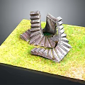 Outdoor Stone Spiral Staircase Scenic Structure On Green Grass Platform