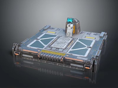 Futuristic Sci Fi Platform With Blue Screen Control Panel And Geometric Metallic Panels 3d model