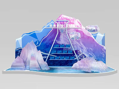 Future Tech Themed Scene Design With Iceberg Steps And Geometric Ice Elements 3d model