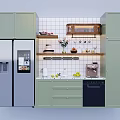 Modern Wine Cabinet In Kitchen With Light Green Cabinets Glassware And Decorative Vase