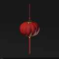 Red Chinese Lantern With Golden Decorations And Red Tassel On Black Background