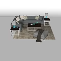 Gray L Shaped Sofa and Coffee Table Set with Throw Pillows Side Tables and Ottoman 3d model