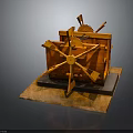 Intricate Wooden Mechanical Model With Rotating Wheels Shelf Components On Wooden Base
