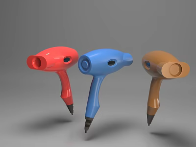 Modern Design Handheld Hair Dryers In Red Blue Brown Colors With Sleek Handle 3d model