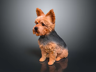 Detailed Yorkshire Terrier Sculpture in Sitting Pose with Realistic Fur Texture 3d model