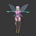 Fantasy Game Movie Character With Silver Hair Blue Wings And Decorative Outfit Pose