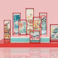 Traditional Photo Spot With Red Frame Display Boards Colorful Artwork And Starry Background