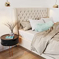 Modern Double Bed Interior With Tufted Headboard Cozy Bedding And Decorative Pillows