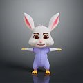 Cute Rabbit Plush Toy Daily Life Essential With White Body Pink Ears Purple Outfit