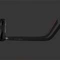 Stylish Black Rectangular Glasses With Red Accent Temple Arms Placed On Dark Reflective Surface