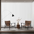 Two Modern Leisure Chairs with Floor Lamp and Vase in Minimalist Interior Setting