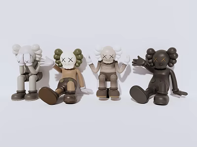 Artistic Decorative Toy Dolls With Four Different Colors And Sitting Raising Hands Poses 3d model