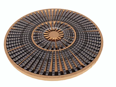 Garden Ornament Featuring Circular Mosaic Pattern With Gold Black Tiles And Radiating Design 3d model