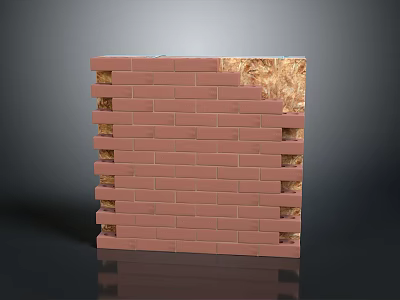 Scenic View Of Red Brick Wall With Rock Wool Insulation In Rural Landscape 3d model